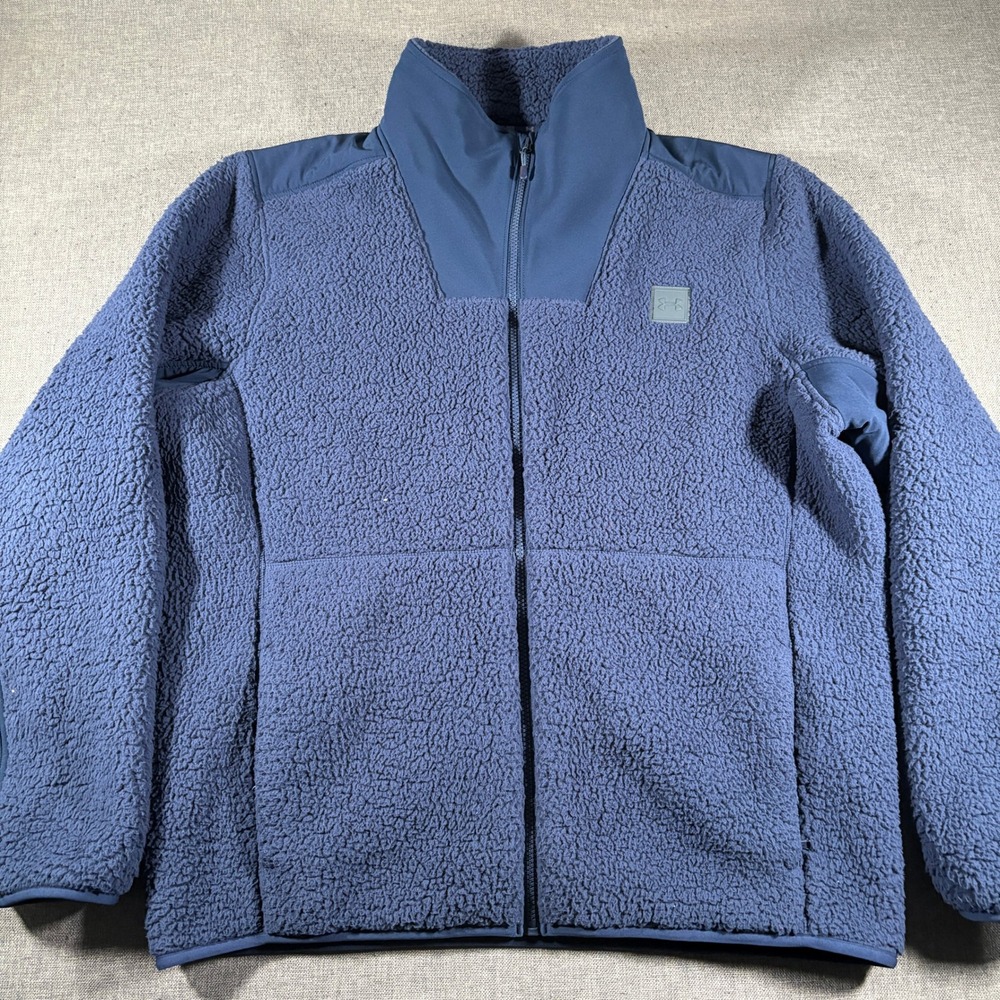 Under Armour Fleece Jacket Mens XL Blue Sherpa Full Zip Mock Neck Deep Pile
